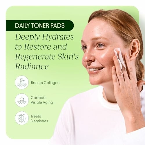 Woman using daily toner pads for skincare benefits.